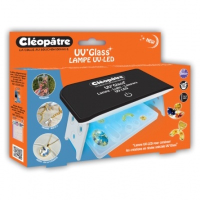 Kit de lâmpada UV-LED preta com suporte branco e molde transparente em embalagem laranja