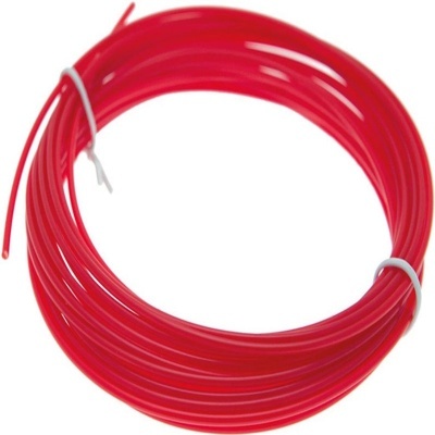 Rolo de fio vermelho enrolado com fitas brancas