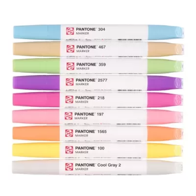 Conjunto de oito marcadores Pantone coloridos alinhados