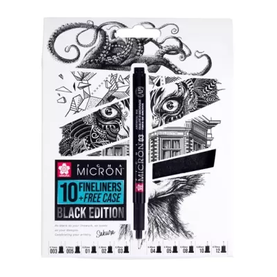 Conj. 10 Pigma Micron Black Edition + estojo Conj. 10 Pigma Micron Black Edition + estojo