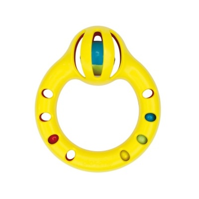 Brinquedo amarelo para bebé com bolas coloridas