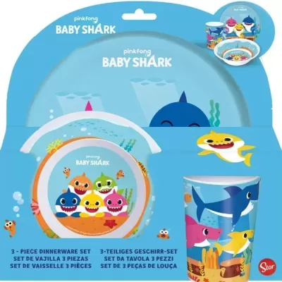 Conjunto 3 peças Baby Shark ( prato, taça e copo)