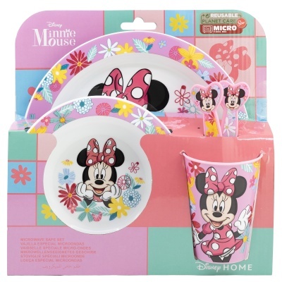 Conjunto 5 peças Minnie (prato, taça, copo e talheres)