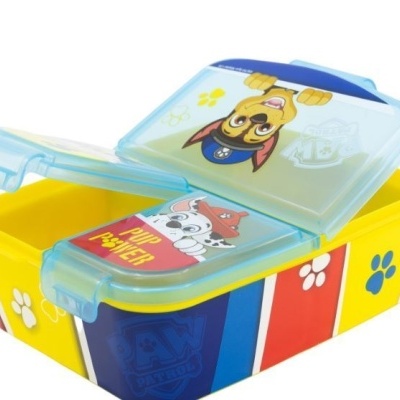 Caixa de plástico colorida para lanche com personagens e texto Pup Patrol