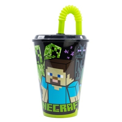 Copo Minecraft com Palhinha de 430 mL