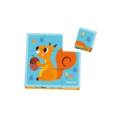 Quebra-cabeças infantil com desenho de esquilo e uma noz