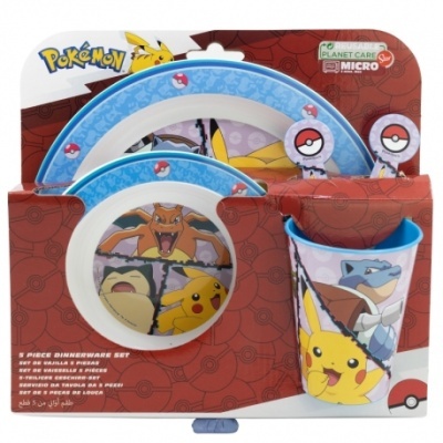 Conjunto 5 peças Pokémon (prato, taça, copo e talheres)