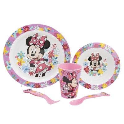 Conjunto 5 peças Minnie (prato, taça, copo e talheres)