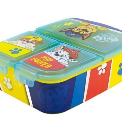 Marmita com personagens da Patrulha Pata e texto PUP POWER, em cores azul, amarelo e vermelho.