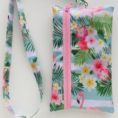 Bolsa Telemóvel Flamingos e Palmeiras