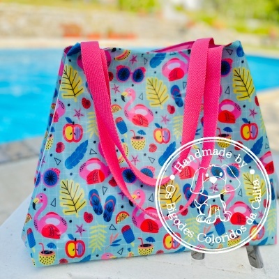 Saco de Praia Flamingos Verde Água