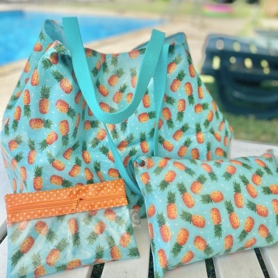 Saco de Praia Ananases Fundo Turquesa