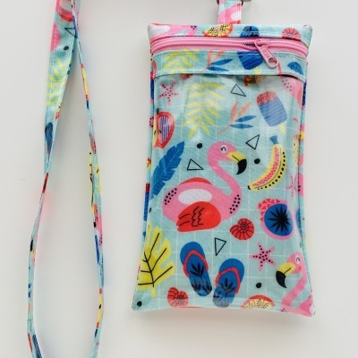 Bolsa Telemóvel Flamingos Verde Água