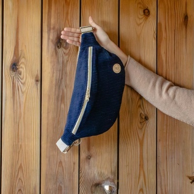 BumBag Bombazine Risca Larga Azul Escuro