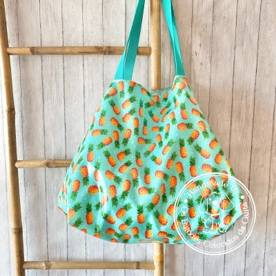 Saco de Praia Ananases Fundo Turquesa