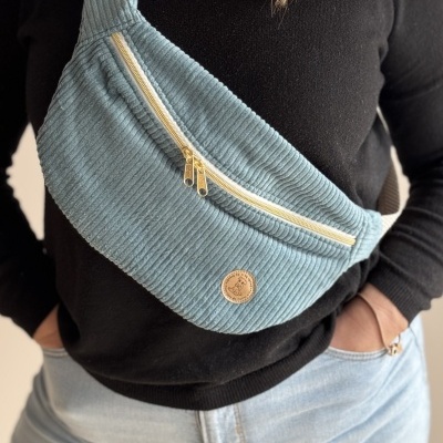 BumBag Bombazine Risca Larga Azul