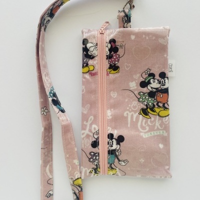 Bolsa Telemóvel Mickey&Minnie fundo rosa