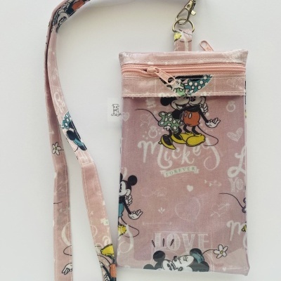 Bolsa Telemóvel Mickey&Minnie fundo rosa