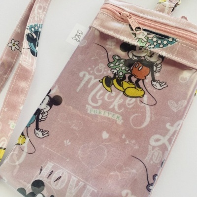 Bolsa Telemóvel Mickey&Minnie fundo rosa