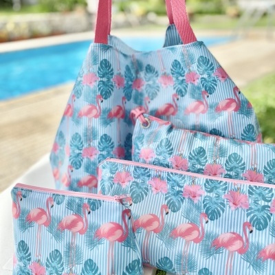 Necessaire Plastificada Grande Flamingos Rosa