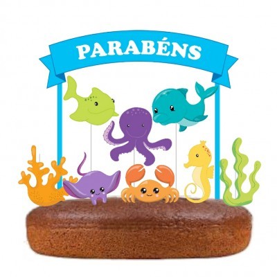 Topo Bolo Fundo do Mar Colorido