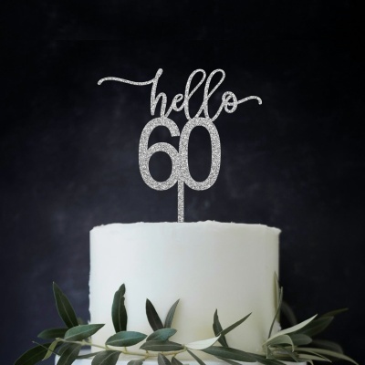 Topo Bolo Hello 60 Acrilico Glitter