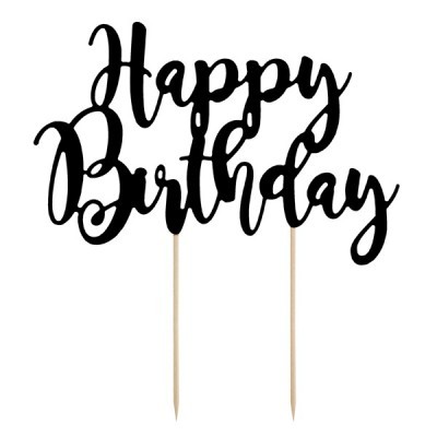 Topo Bolo Happy Birthday Preto