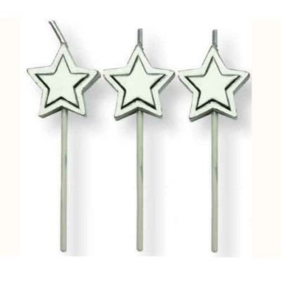 Conj. 8 Velas Estrelas Prateadas