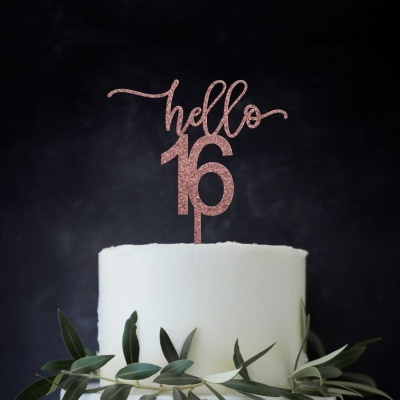 Topo Bolo Hello 16 Acrilico Glitter