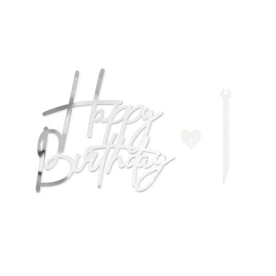 Front Topper Happy Birthday Prateado