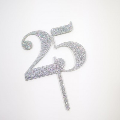 Topo Bolo 25 Prateado Glitter