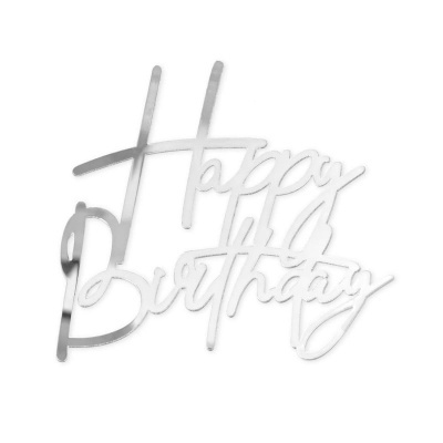 Front Topper Happy Birthday Prateado