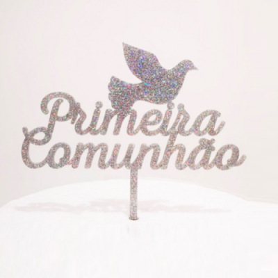 Topo Bolo Primeira Comunhão Acrilico Glitter