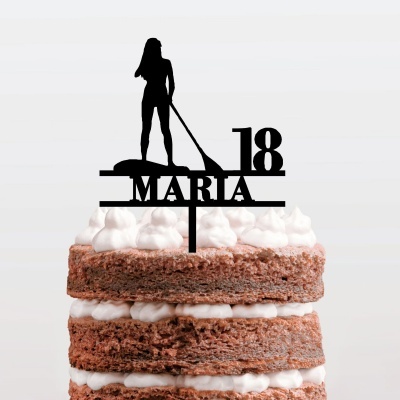 Topo Bolo Stand Up Paddle Mulher Nome e Idade