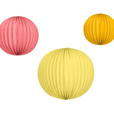 Decoração Bolas de Papel Laranja, Rosa e Amarela