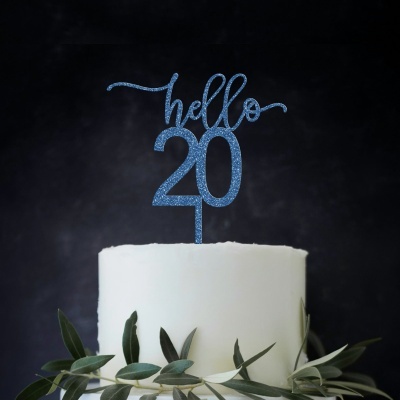 Topo Bolo Hello 20 Acrilico Glitter