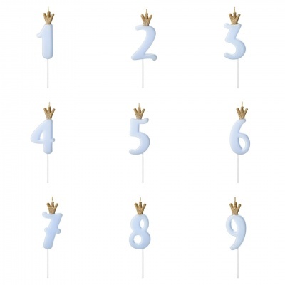 Vela Número Azul Coroa Dourada