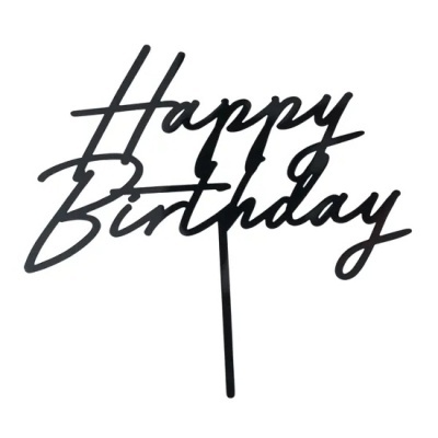 Topo Happy Birthday Preto Acrílico
