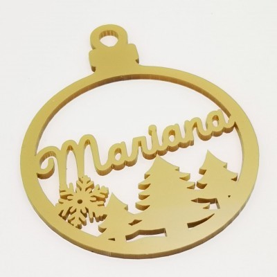 Bola Natal Recortada Dourada Pinheiro