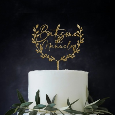 Topo Bolo Batismo Acrílico Glitter