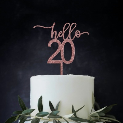 Topo Bolo Hello 20 Acrilico Glitter