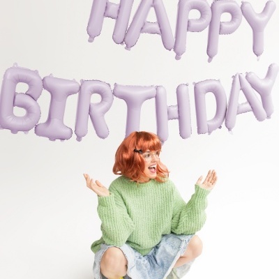 Balões Happy Birthday Lilás Pastel