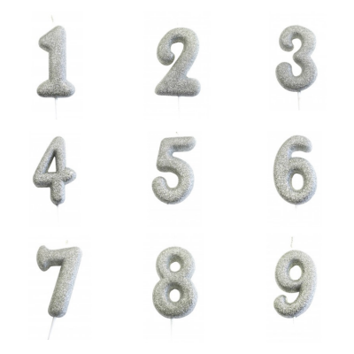 Vela Número Glitter Prateado
