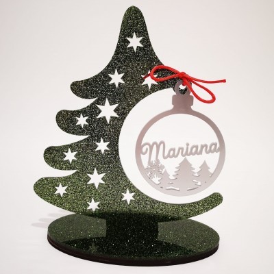 Bola Natal Recortada Prateada Pinheiro