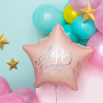 Balão Estrela Happy Birthday Rosa