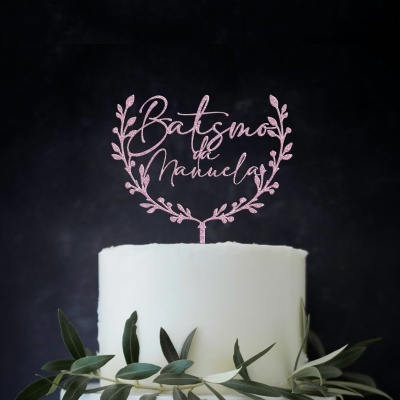 Topo Bolo Batismo Acrílico Glitter