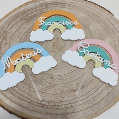 Topo Bolo Arco-Íris c/ Nome Cor 3