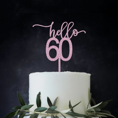 Topo Bolo Hello 60 Acrilico Glitter