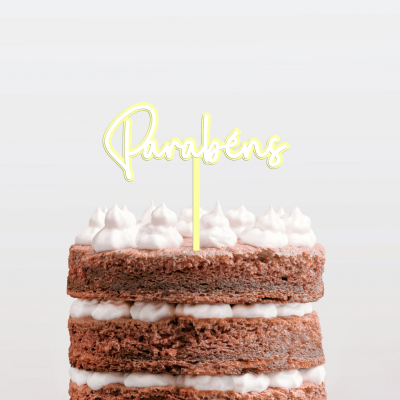 Topo Bolo Parabéns Branco e Cor Pastel