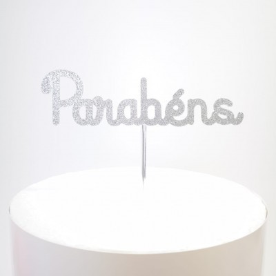 Topo Bolo Parabéns Papel Glitter